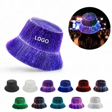 RGB LED Bucket Hat with Fiber Optic Lights for Night Events