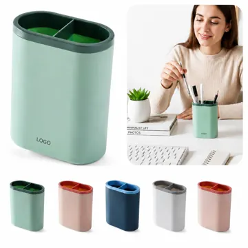 2-Compartment Plastic Pen Holder for Desk Organization