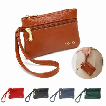 Waterproof Litchi Texture Double Zipper Coin Purse