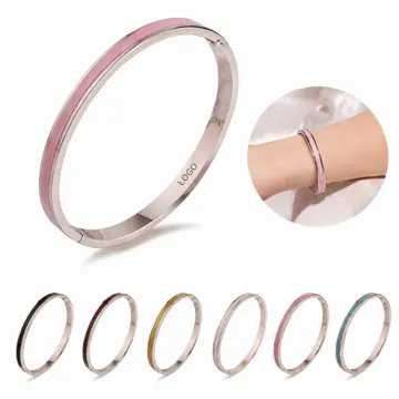 Enamel Stainless Steel Bangle Bracelet with Secure Snap