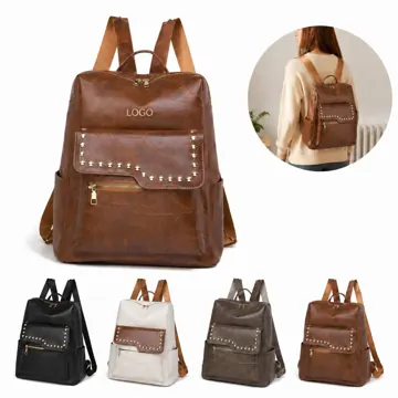 Studded Leather Backpack with Multiple Compartments