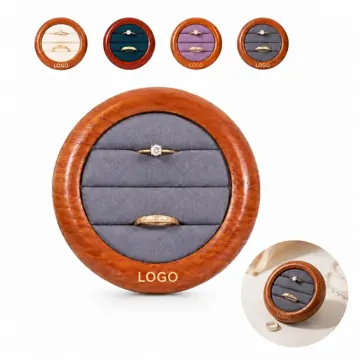 Round Wooden Jewelry Display Tray with Ring Slots