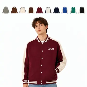 Unisex Zip-Up Varsity Baseball Jacket Cotton Blend