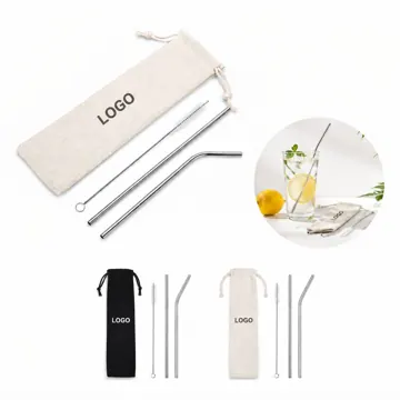 Reusable Food-Grade Steel Drinking Straws with Cleaning