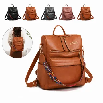 Leather Backpack with Spacious Compartment and Zipper