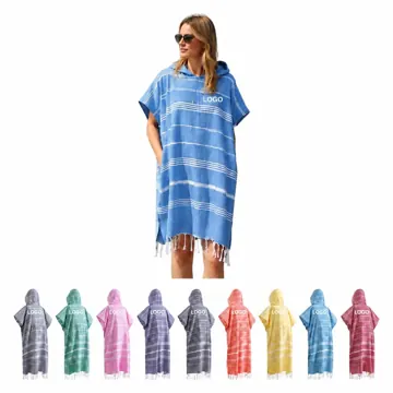 Unisex Hooded Striped Bathrobe with Pockets