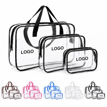 3-Piece Water-Resistant PVC Travel Bag Set with Zippers