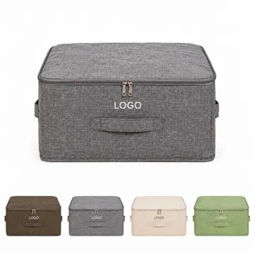Cotton Linen Organizer Bin with Zipper Lid Foldable