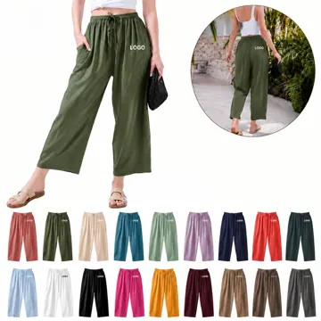 Linen Wide Leg High-Rise Pants for Women