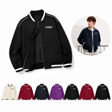 Zip-Up Cotton Baseball Sports Jacket with Ribbed Collar