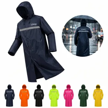 Reflective Long Rain Jacket with Adjustable Hood